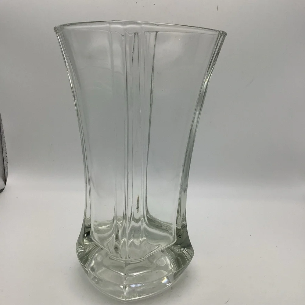 Elegant  French Four Sided Clear Glass Vase